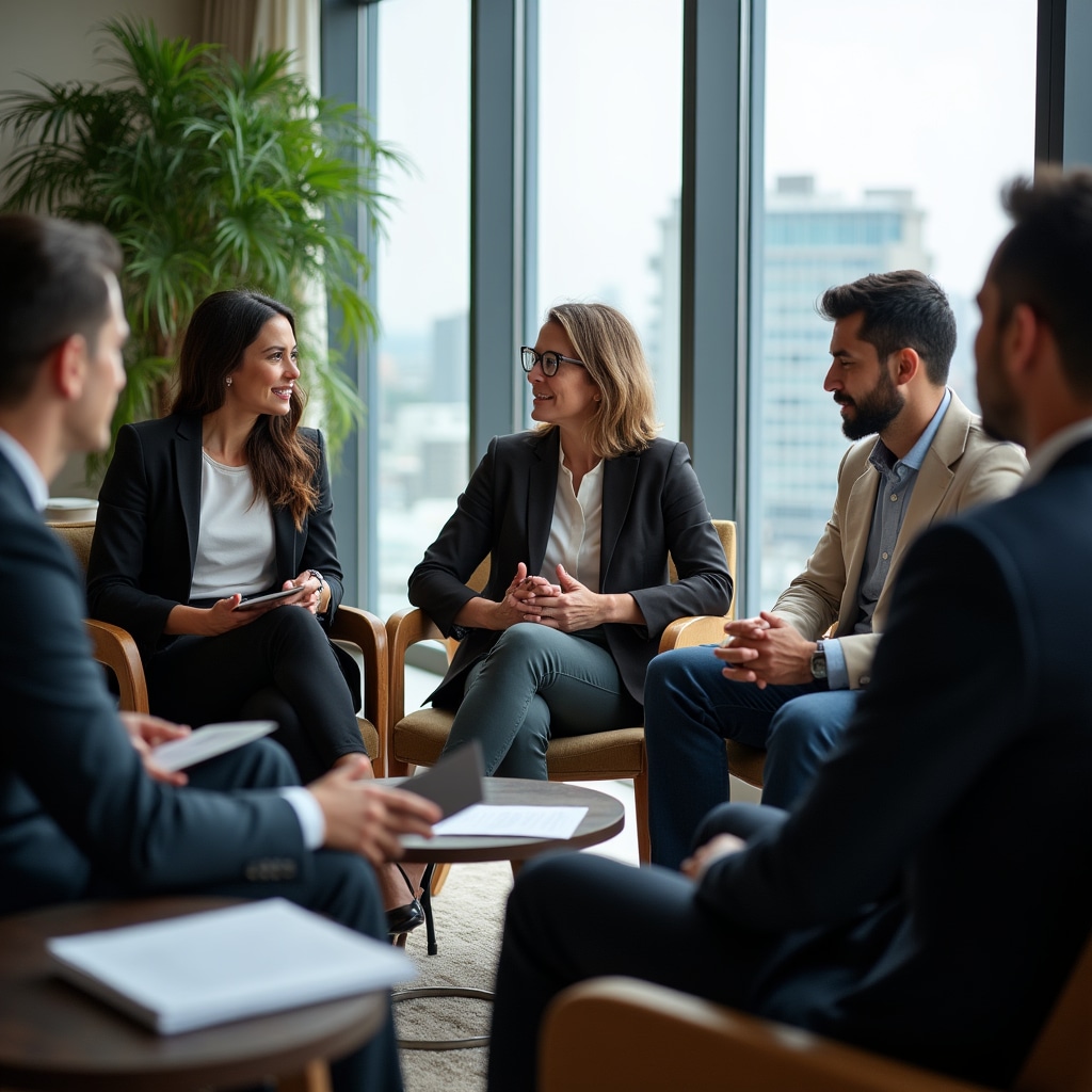 Diverse consortium members engaged in a well-moderated productive discussion